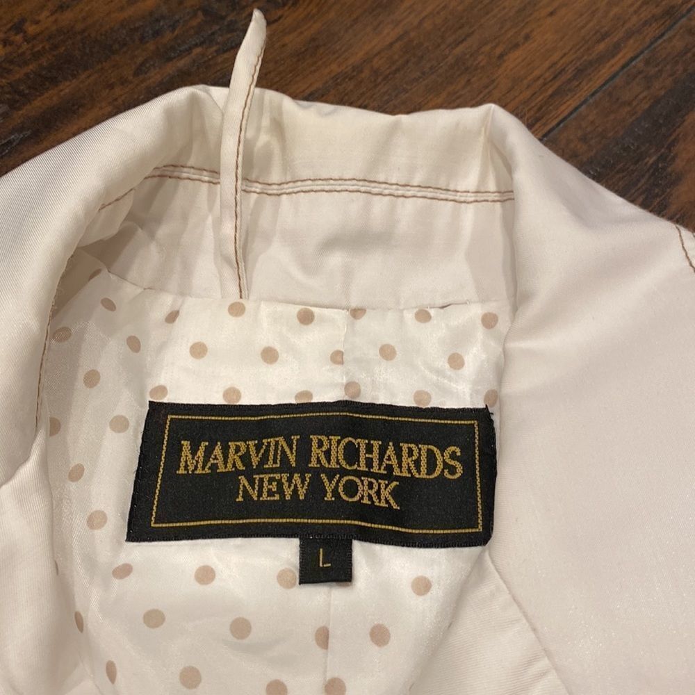 marvin richards white double brested trench coat size L GUC cotton Polly blend - Picture 8 of 10